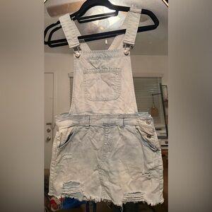 Rewash Light Gray Denim Overalls Dress